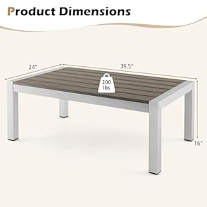 Tangkula Aluminum Outdoor Coffee Table, Modern Rectangular Cocktail Table with Plastic Wood Tabletop & Rustproof Aluminum Frame, All-Weather Accent Table for Patio, Poolside, Garden (Grey) Tangkula Aluminum Outdoor Coffee Table Modern Rectangular Cocktail Table with Plastic Wood Tabletop Rustproof Aluminum Frame All Weather Accent Table for Patio Poolside Garden Grey