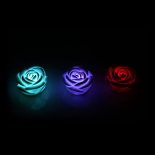 Miniatura 5 de Lurrose Velas flotantes, 7 colores cambiados, funciona con pilas, luces LED de flores, velas de rosas para bodas, día de San Valentín, 5 unidades
