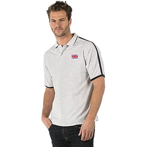 Great Britain Union Jack Flag Emblem Premium Club Piped Polo Shirt - Unisex, Colour Heather/Black - XS to 3XL (L (44)) Cover