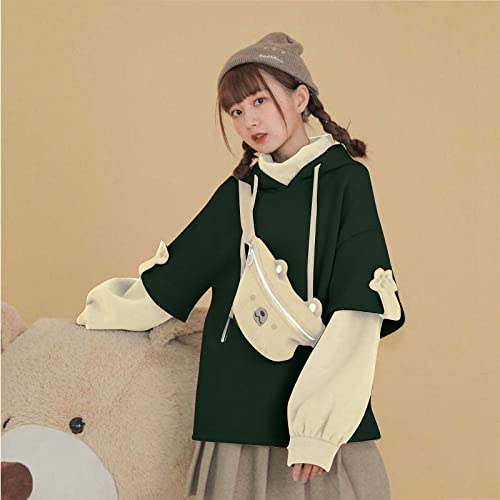 Teen Girls Brown Bear Hoodie Cute Sweatshirts Long Sleeve Pullover Patchwork Shirts With Kawaii Detachable Bear Bag2
