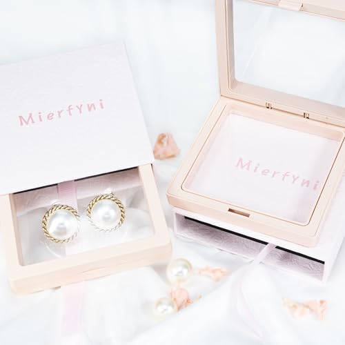 Mierfyni Large Pearl Earrings for Women - Chunky Statement Gold Pearl Stud Earrings, Faux Mabe Button Studs with Twist Trim, 14K Gold Plated