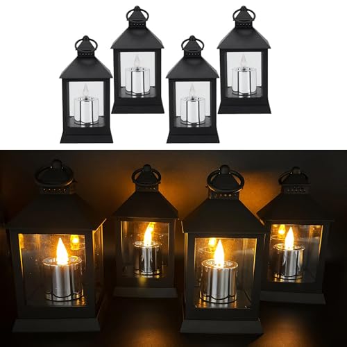 4er Set Laternen mit LED Kerzen und 6-Stunden Timer - Outdoor, für draußen...