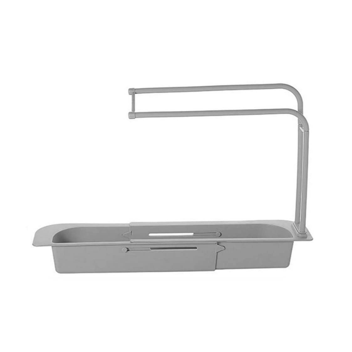 Hintyne Kitchen Sink Organizer Telescopic Sink Rack Expandable Storage Drain Basket with Dishcloth Hanger Grey Telescopic Rack