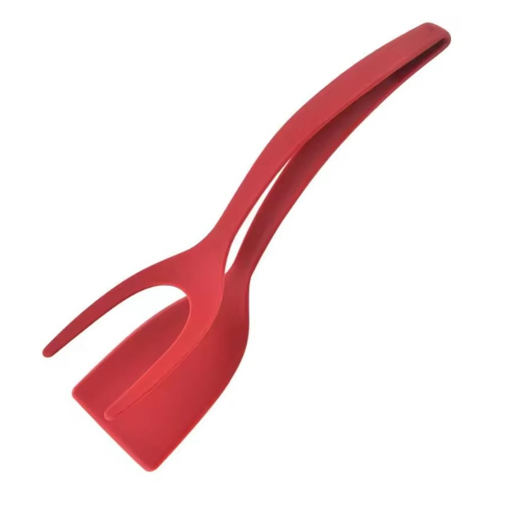 2 in 1 Spatula and tongs, egg flipper spatula, egg spatula flipper, fried egg spatula, spatula tong, egg flipper, steak Pancake Fish French Toast Omelet bread Home kitchen Grip and Flip (Red)