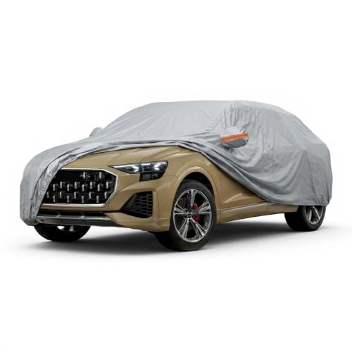Image of myTVS 100% Waterproof Car Body Cover for Audi Q8 - Custom-Fit, Double-Layer, UV & Dust Proof, Mirror Pockets & Elastic Clip Lock (CSK 12)