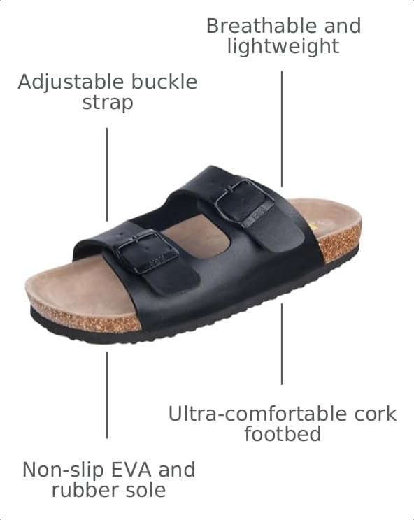 Image of WTW Men's Slides Sandals Cork Footbed Shoes Adjustable Strap Summer Beach Comfort Sandals for Men