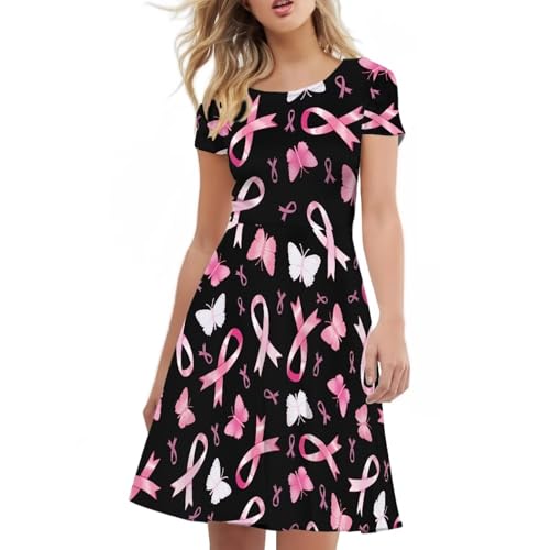 Image of HUGS IDEA Womens Puffy Swing Midi Dress Round Neck Short Sleeve Party A-Line Dresses