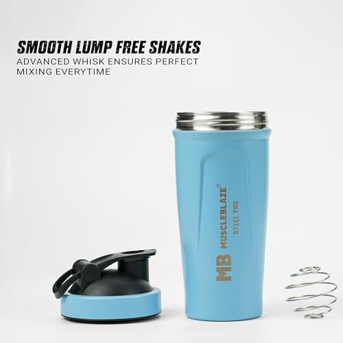 Image of MuscleBlaze Stainless Steel Gym Shaker (Blue, 700ml)