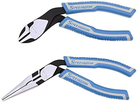 SPEEDWOX 7 Inches Diagonal Pliers 8 Inches Long Nose Pliers 2 Pcs Set Reduce Effort by 35% Angled Head Wire Cutters Side Cutting Multi Use Pistol Grip Remove Screws Bolts