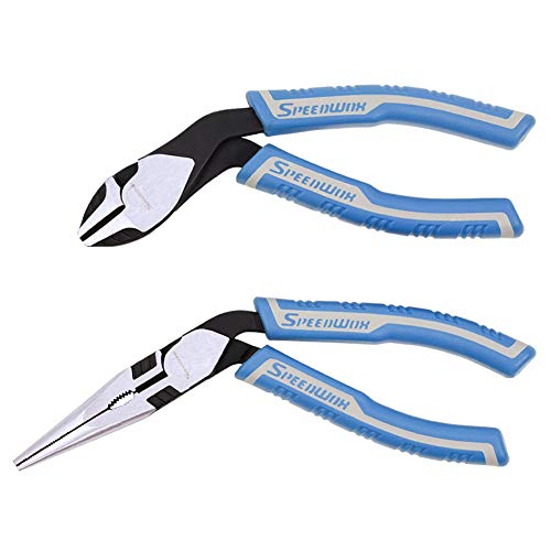 Speedwox 7 Inches Diagonal Pliers 8 Inches Long Nose Pliers 2 Pcs Set Reduce Effort By 35% Angled Head Wire Cutters Side Cutting Multi Use Pistol Grip Remove Screws Bolts #TOP3