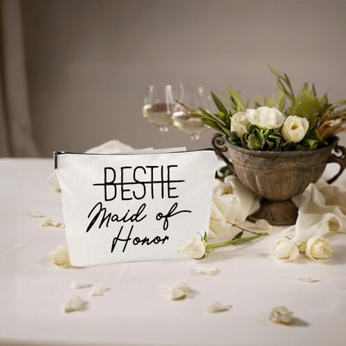 Bestie Maid of Honor Canvas Makeup Bag – Bridesmaid Proposal Gift, Personalized Wedding Gift, Bridal Party Accessories, Makeup Pouch for Maid of Honor, Bridesmaids, and Wedding Gifts3