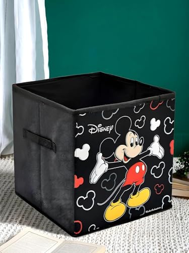 Image of Foldable Boxes for Storage - Multipurpose Storage Organizer for Clothes | Wardrobe | Closet | Home | Toys | Books - Disney Mickey Print - Undergarment Organizer Basket (Black)