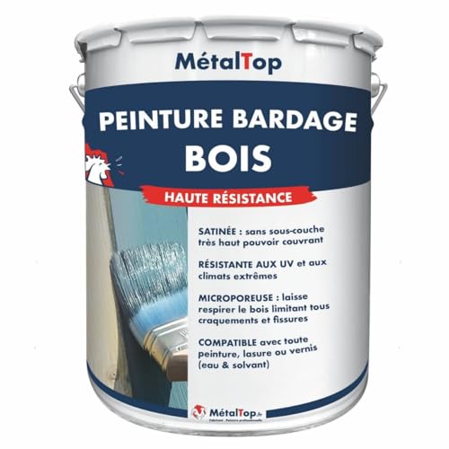 Metaltop - Peinture Bardage Bois - Ivoire - Ton pierre - RAL 1015-5 L - Protection longue durée pour bois neufs ou anciens, microporeuse et résistante UV