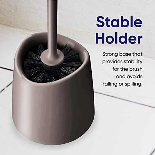 Image of Superio Plastic Toilet Brush with Taupe Bristles, Includes Holder for Easy Bathroom Cleaning