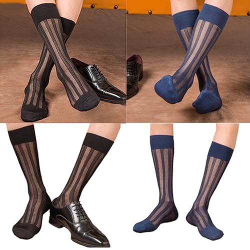 Mens Casual Business Dress Socks Middle Calf Wide Sheer Nylon Stockings Formal Suit See Through Silk Socks2