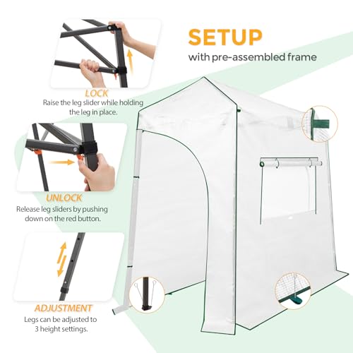 Image of EAGLE PEAK 9x4 Easy Setup Pop Up Greenhouse, Lean-to Design, Clear /White