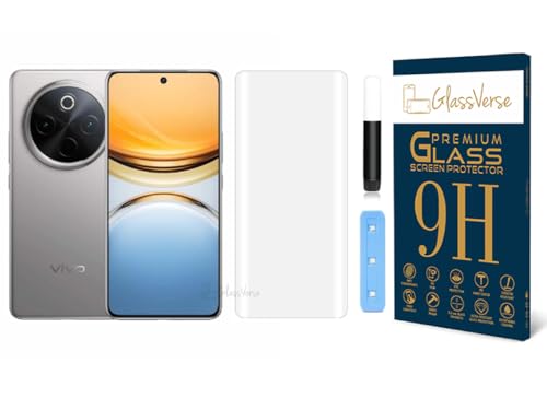 Image of GlassVerse Vivo Y300 Pro UV Tempered Glass Screen Protector. Pack Of 1 | 3D Curved Edge | 9H Hardness | Full UV Glue with UV Light | Anti-Scratch | Case Friendly | HD Clear. (6.77 Inches)