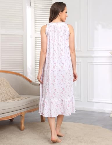 Image of MZROCR Cotton Nightgowns for Women Soft Sleeveless Night Gown for Adult Women Ruffle Sleepwear