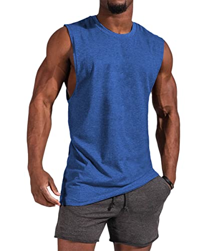 Ziwoch Men's Sleeveless Tank Tops Crewneck Solid Loose Fit Shirt Navy Blue #TOP2