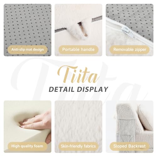 Image of Tiita Convertible Folding Kids Sofa Bed with Pillow & Storage Bag, Plush Fabric Floor Mattress Couch Bed, Washable Cover, Kids Room, Playroom, Dorm, Apartment, Beige