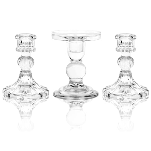 Unity Candle Holder - Glass Candle Holder for Pillar Candle and Taper Candle Clear Unity Candle Holder Set of 3 Decorative Candlestick Holder Glass Candle Stand for Wedding Table Centerpiece Dinning