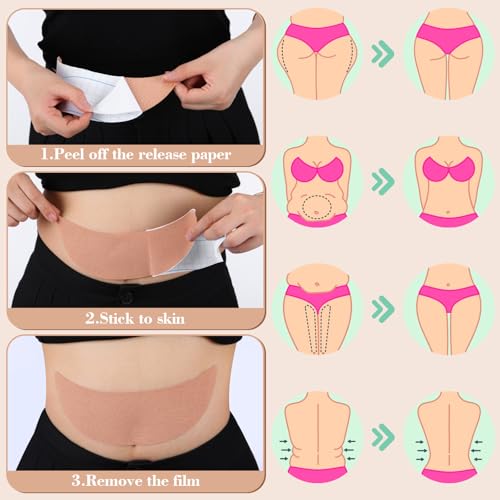 Geiserailie 30 Pcs Tummy Tape Precut Kinesiology Elastic Belly Tape for Tummy Lift Leg Back Fat Lift Body Stoma Backless Dresses Wedding Pregnancy3