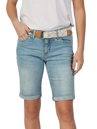Short en jean pour femme DENIMFY DFLena avec ceinture en bleu