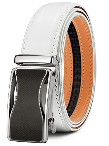 Image of BULLIANT Mens Ratchet Belt, Leather Adjustable Slide Belt For Mens Dress Casual Pant 1 3 /8 inch,Size Adjustable, White 2484, 32 inch-38 inchWaist Adjustable