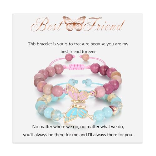 Image of Bsoepnr 2 PCS Friendship Bracelet Friendship Gifts, Butterfly Natural Stone Bead Matching Bracelet for Best Friend Bestie Women Girls Teenage, Bff Gifts for Birthday Christmas