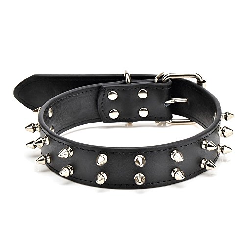 Pet Kingdom 20-22'' Large Spikes PU Leather Dog Collars Studded Dog Collar Medium Or Large Pet Collar (Black, Large)