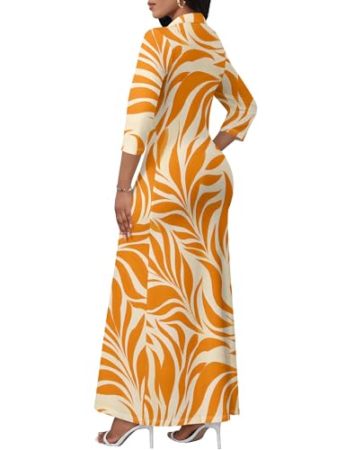 Image of PinkPatty Women's Casual 3 /4 Sleeve Polo V Neck Bodycon Maxi Dress | Semi formal, modest style, long fitted, versatile for church, work, business, office and daily wear