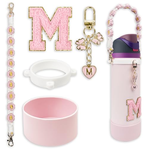 Silicone Boot Cute Monogram Set Compatible with Owala Water Bottle 40 oz - Perfect Letter Owala Accessories for Owala Tumbler, Owala Free Sip, Pink Owala, Black Owala, owala coffee tumbler (Pink, M)