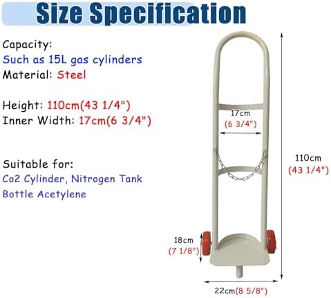Tall Steel Cylinder Trolley with Wheels - Rolling Tank Holder Rack for & Welding Gas STO, Indoor & Outdoor Use, Aluminium Design(110cm)