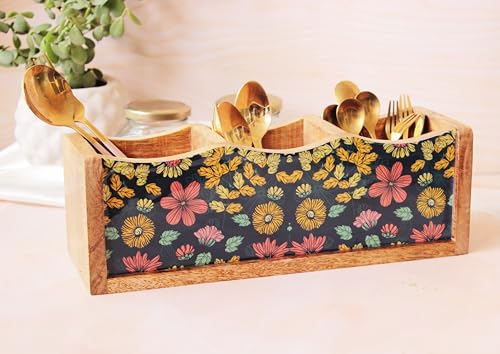 Image of Monstera Hut - Wooden Cutlery Holder| Spoon Stand For Kitchen | Utensil Holder for Kitchen Counter | Wooden Storage Organiser (30 *10*10 cm)