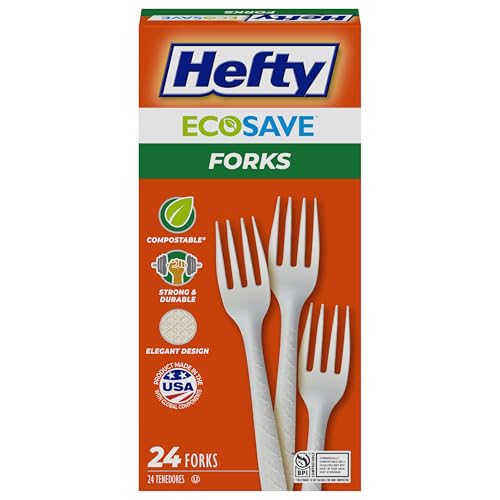 Hefty ECOSAVE Compostable Forks Disposable Forks for BBQs Tailgates Camping Parties and More Strong and Durable Construction Sustainable Design 24 Count