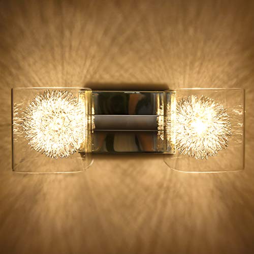 Review Product UL Bathroom Vanity Light Fixture JACKYLED 2-Light Vanity Polished Chrome Bathroom Lighting Wall Sconces Vanity Light Over Mirror with Clear Glass Shade (LED Bulb Included)
