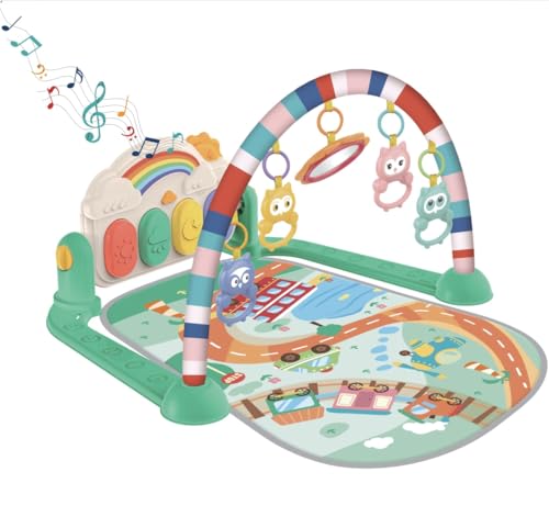 Dariwoo Baby Play Mat and Gym with Musical Piano and Sensory Toys for Tummy Time – Foldable Activity Play Centre for Newborn Baby