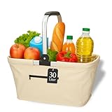 Einkaufskorb 'Carry' - Stabiler und Faltbarer Korb mit Henkel aus Aluminiumrahmen - ca. 30L Korbtasche für Einkäufe und Ausflüge - Einkaufstasche aus Polyester mit Soft Griff, Farbe:beige