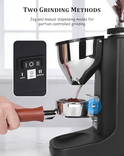 Electric Coffee Grinder with 60mm Flat Burr, 19 Grind Settings, Large Hopper & Built-in Holder - Perfect for Espresso Machines - White Home Coffee Maker