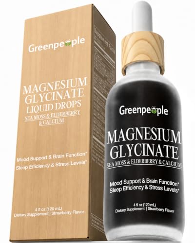 GREENPEOPLE Magnesium Glycinate Liquid Drops for Women,Strawberry,120ml | Vegan,Non-GMO,Sugar Free,Fast Absorption,14-in-1 Magnesium Complex with 6 Herbals,Sleep,Calm,Mood & Muscle Support for Adults