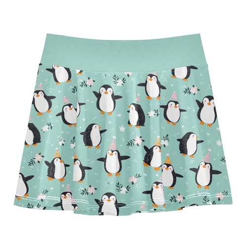 Girls Skorts High Waist Athletic Skirts with Shorts Penguins Stretchy Teens Performance Tennis