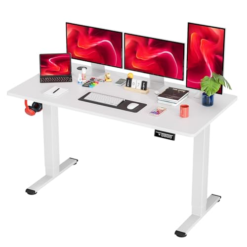 Image of PayLessHere 55 Inch Electric Standing Desk Computer Desk with Large Space and Headphone Holder Office Desk with Electric Lifting and 2 Memory Function for Office Bedroom Meeting Room,White