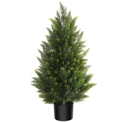 Vitalismo Artificial Topiary Cedar Tree 90cm, Realistic Fake Plants Indoor Outdoor with PE Leaves, Faux Boxwood Evergreen Pine Shrubs Bushes for Entrance Patio Garden Home Office Christmas Decor