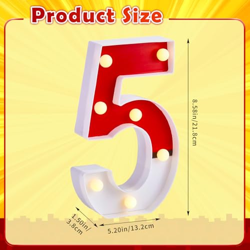 LED Number Lights Cartoon Themed Birthday Decorations LED Light Up Number Centerpieces Table Decoration for Party Supplies Backdrop Wall Decor for Birthday Party Decorations (Number 5)