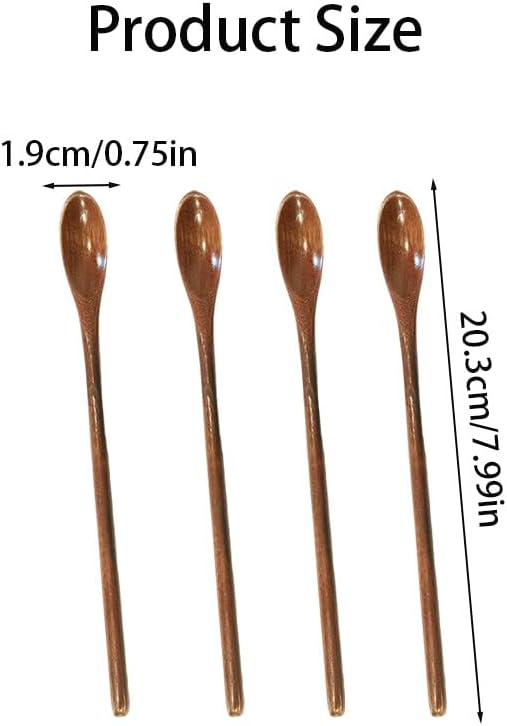 4Pcs 7.99 Inch Long Wooden Spoons,Wood Honey Spoons with Long Handle for Stirring Coffee, Tea, Jam, Dessert,Soup