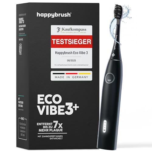 happybrush Allblack Eco Vibe 3+ - Cepillo de dientes eléctrico con batería de 8 semanas