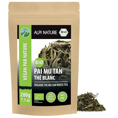 Alpi Nature - Alpi Nature Thé Blanc Pai Mu Tan BIO 200g, Feuilles de The Blanc Pai Mu Tan, Naturellement Caféiné