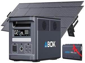 ABOK Ark2000 Tragbare Powerstation mit 2 × 200 W Solarpanels, 1536 Wh LiFePO4, erweiterbar bis 4, 6 kWh, 1, 3 Std. Schnellladung, 2000 W AC Solargenerator mit USV & App für Camping, Notfälle & Wohnmobil