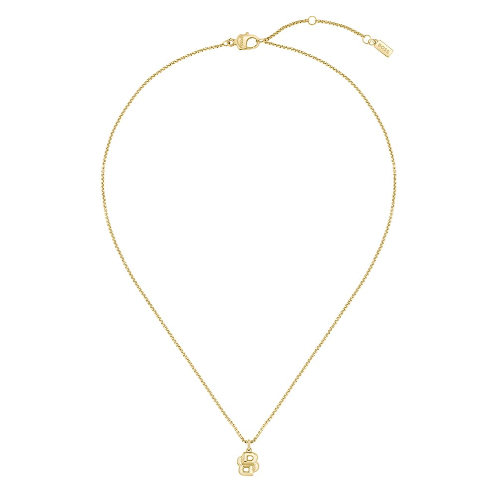 BOSS Ladies Double B Petit Light Yellow Gold IP Necklace, One Colour, Women