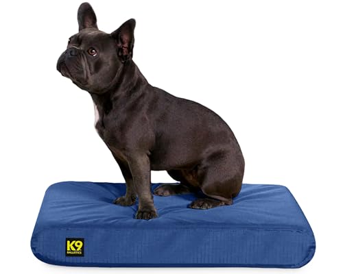 K9 Ballistics Tough Rip-Stop Orthopedic Rectangle Dog Bed Removable Washable Cover, Solid Orthopedic Foam for Size S Dogs 24"x18", Blue Quartz